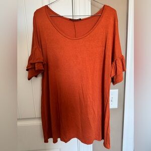 Women's Ruffle Sleeve Top - Orange